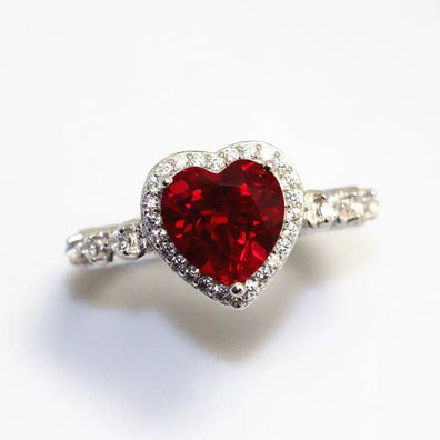 European And American White Copper Blue Heart-shaped Gemstone Ring Women - Myluvfit
